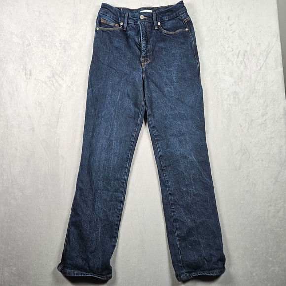 Good American Denim - Good American Jeans Women's 4/27 Good Curve Straight Super High Rise Dark Wash
